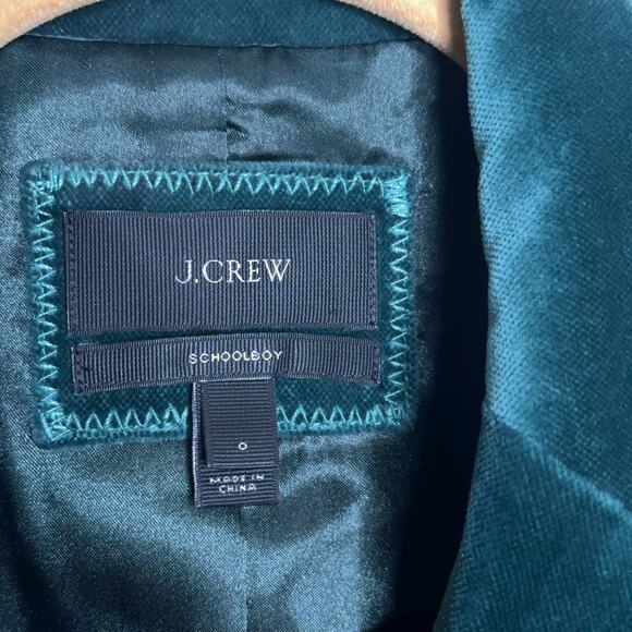 J. CREW Schoolboy Blazer Velvet Evergreen Forest Green Sz 0 {RR5} - Picture 4 of 5